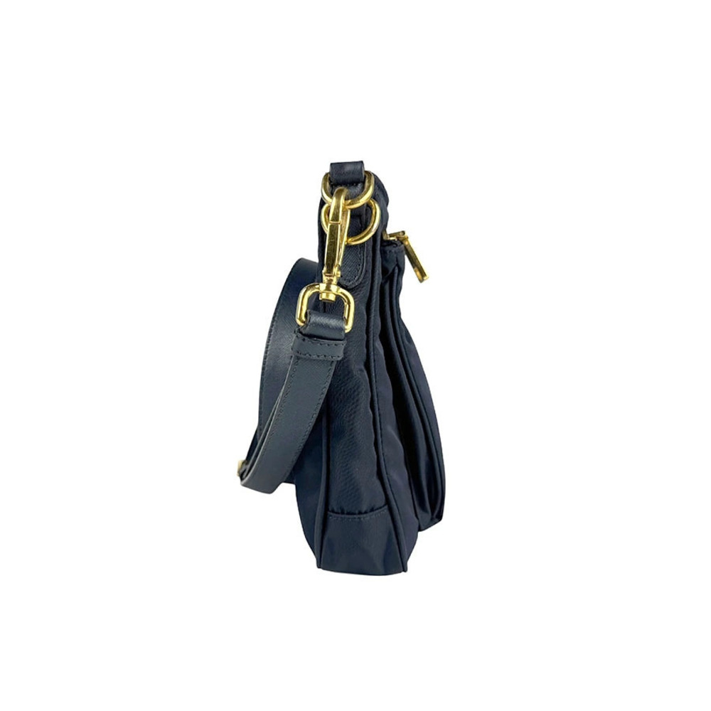 Prada Leather Crossbody Gold Shoulder Bag Blue Navy Gold Blue